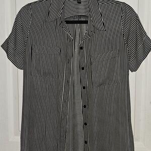 BCX Black and White Striped Button Down Shirt